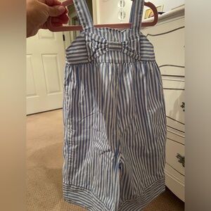 Seersucker blue and white girls jumpsuit